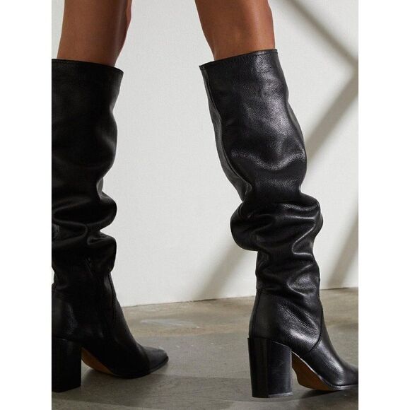 NEW FREE PEOPLE Sz 36 6 RILEY TALL SLOUCH BOOTS IN BLACK LEATHER - Picture 2 of 3